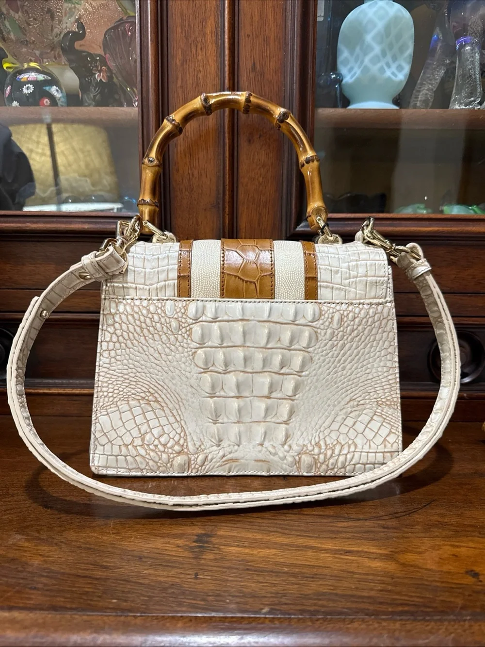Brahmin Helm Collection Mod Small Hallie Satchel Bag IvoryLeather w/Wallet